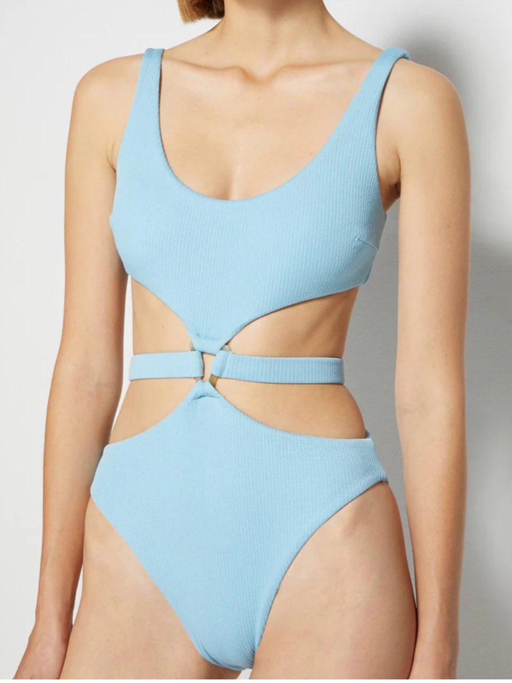 Jonathan Simkhai Emelia Cutout Swimsuit Baby/Light Blue One-Piece Medium NWT